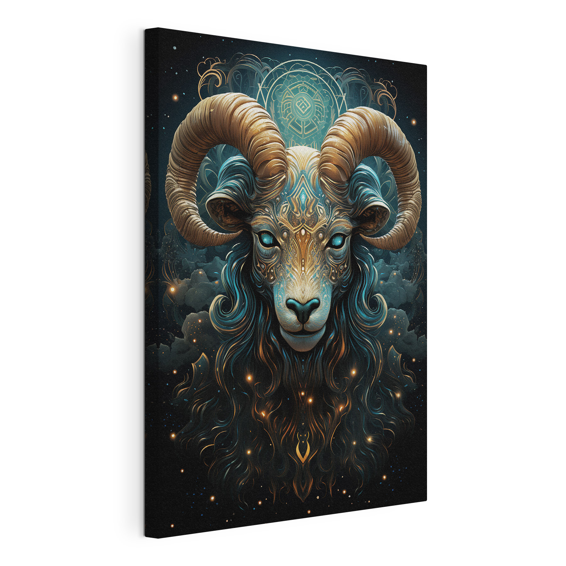 Painting of a ram with a pattern on it