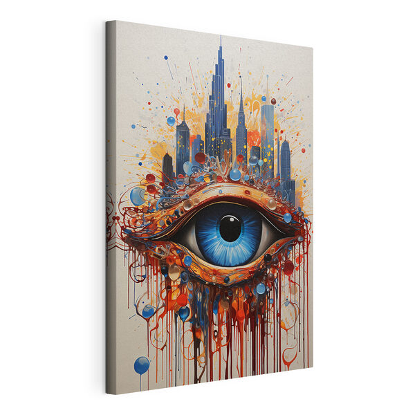 Quadri Dipinto raffigurante un occhio blu con una città sullo sfondo (COD: s41563) Quadri Quadri Dipinto raffigurante un occhio blu con una città sullo sfondo (COD: s41563)