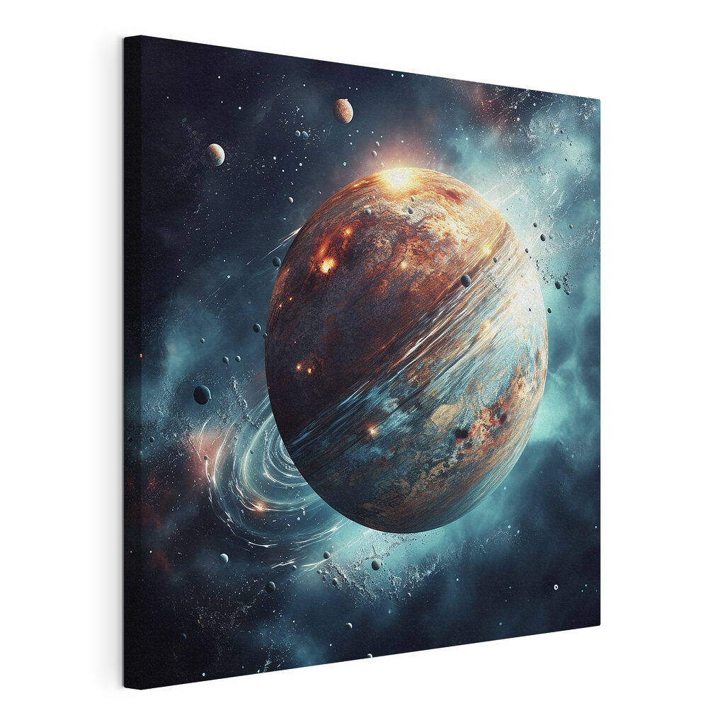 Planet in space with stars and planets