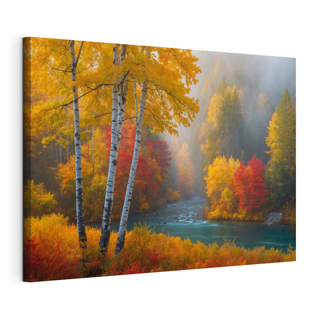 River with trees and colorful leaves River with trees and colorful leaves