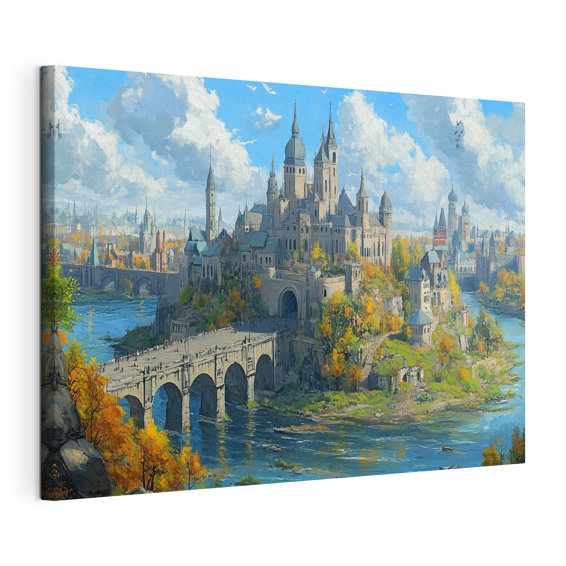 Castle on a hill with a bridge over water Castle on a hill with a bridge over water