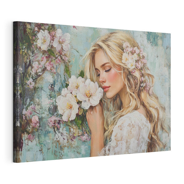 Quadri Dipinto raffigurante una donna che annusa dei fiori (COD: s41632) Quadri Quadri Dipinto raffigurante una donna che annusa dei fiori (COD: s41632)