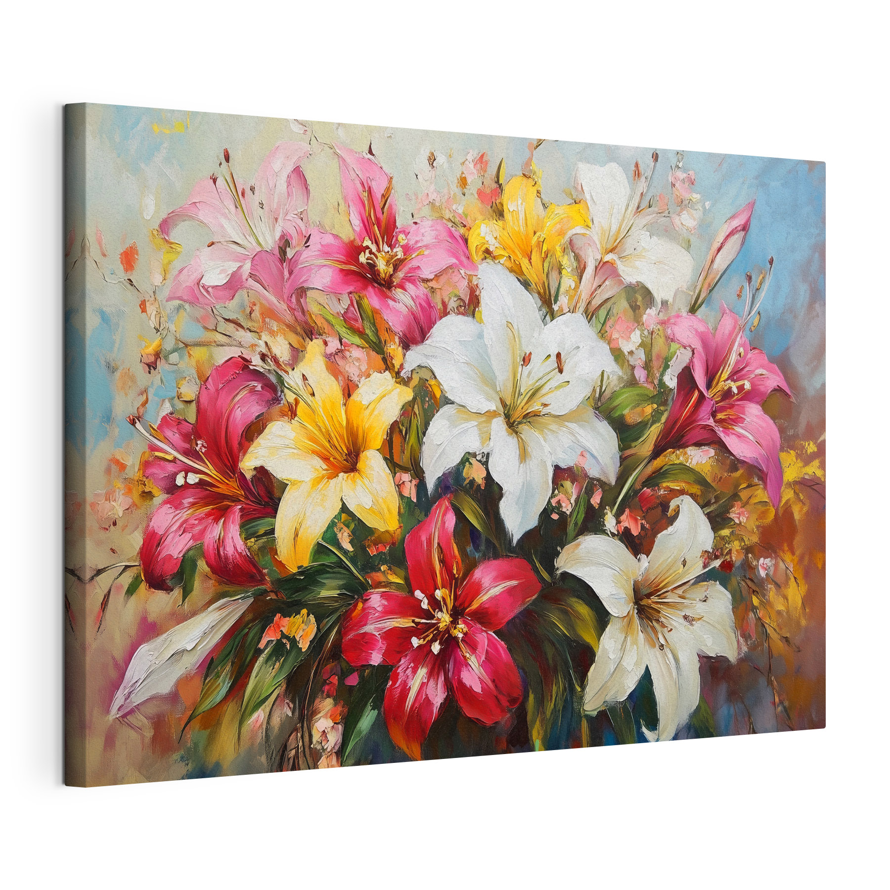 Painting of flowers on a blue background