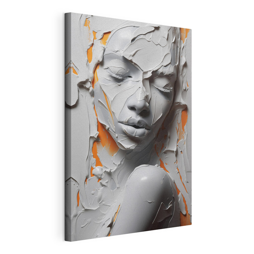 Woman's face covered in white paint Woman's face covered in white paint