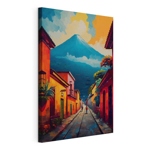 Quadri Dipinto raffigurante una strada con edifici e una montagna sullo sfondo (COD: s41675) Quadri Quadri Dipinto raffigurante una strada con edifici e una montagna sullo sfondo (COD: s41675)
