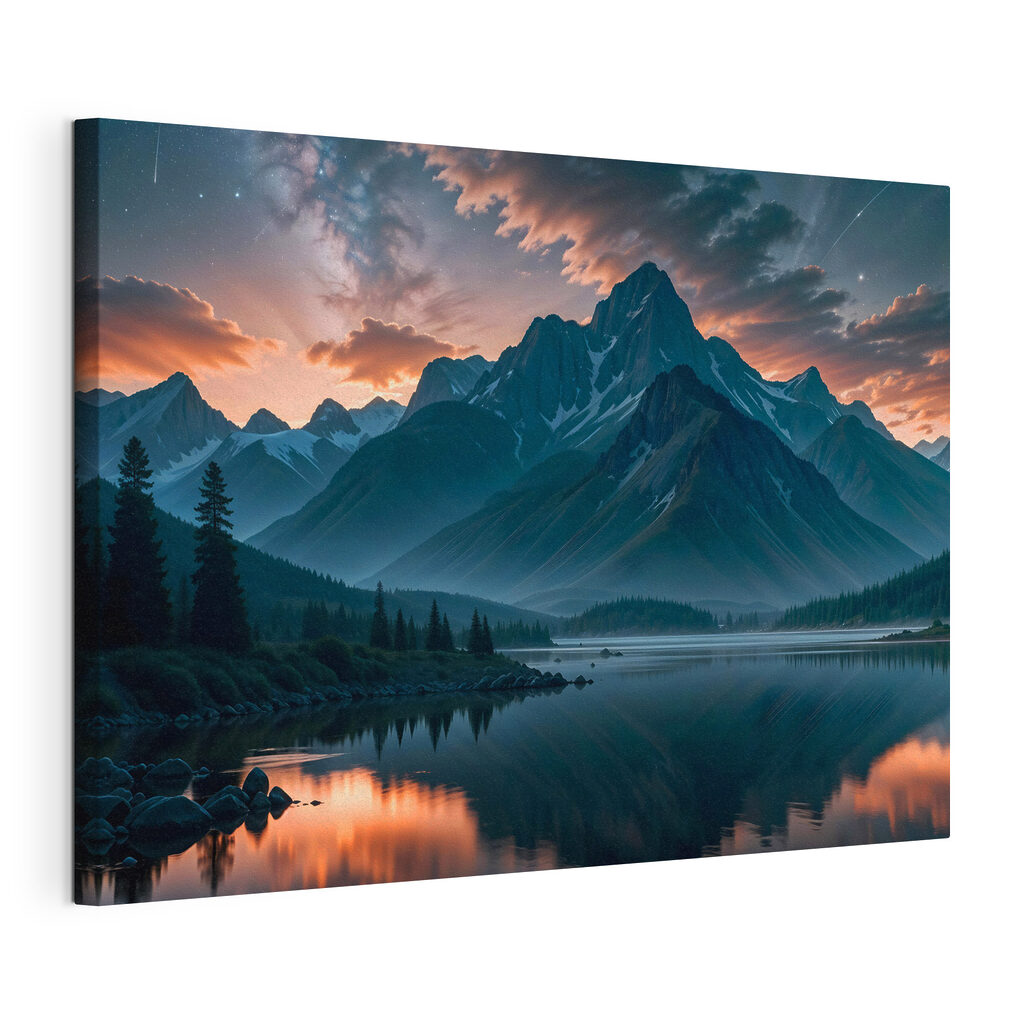 Lake with mountains in the background