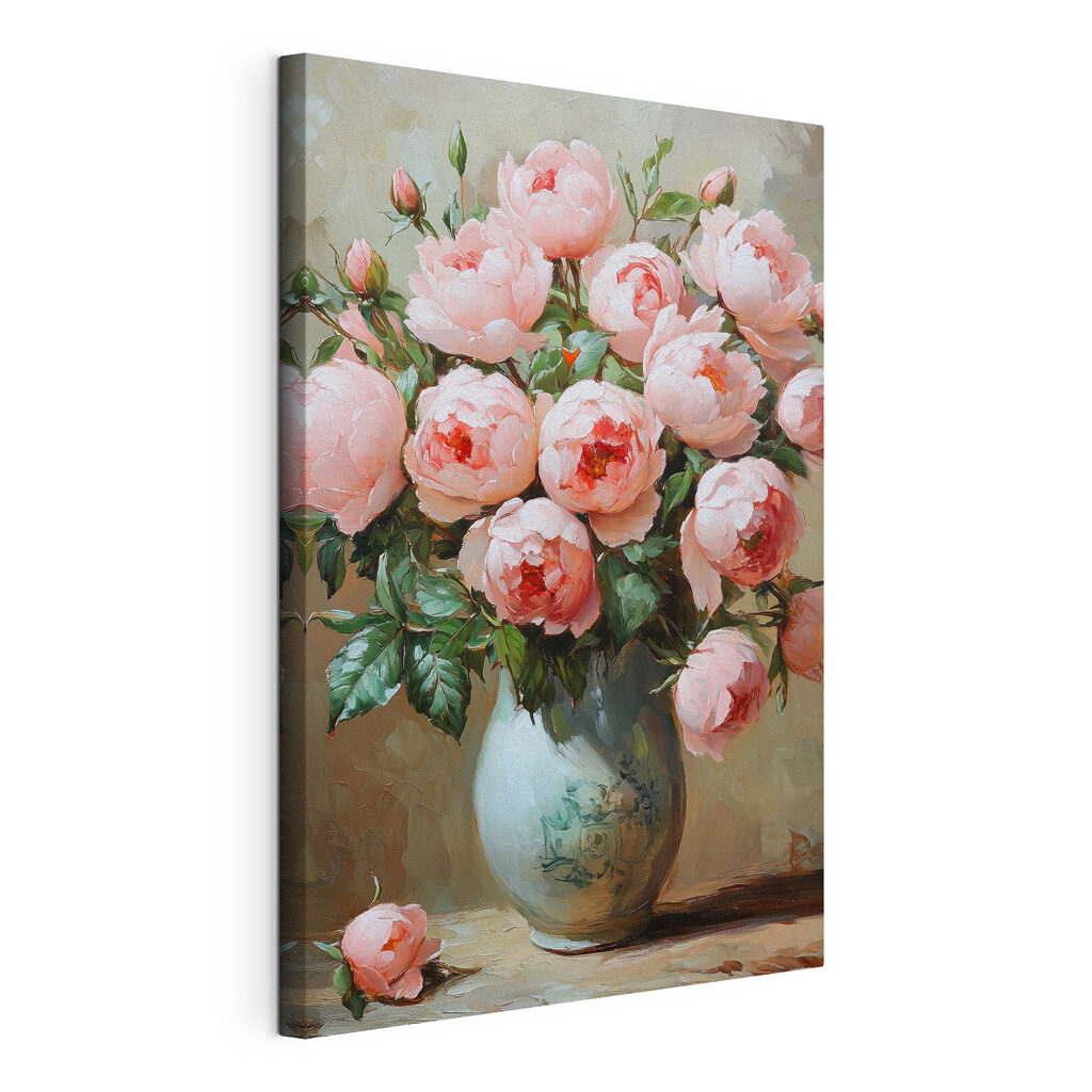 Painting of pink flowers in a vase Painting of pink flowers in a vase
