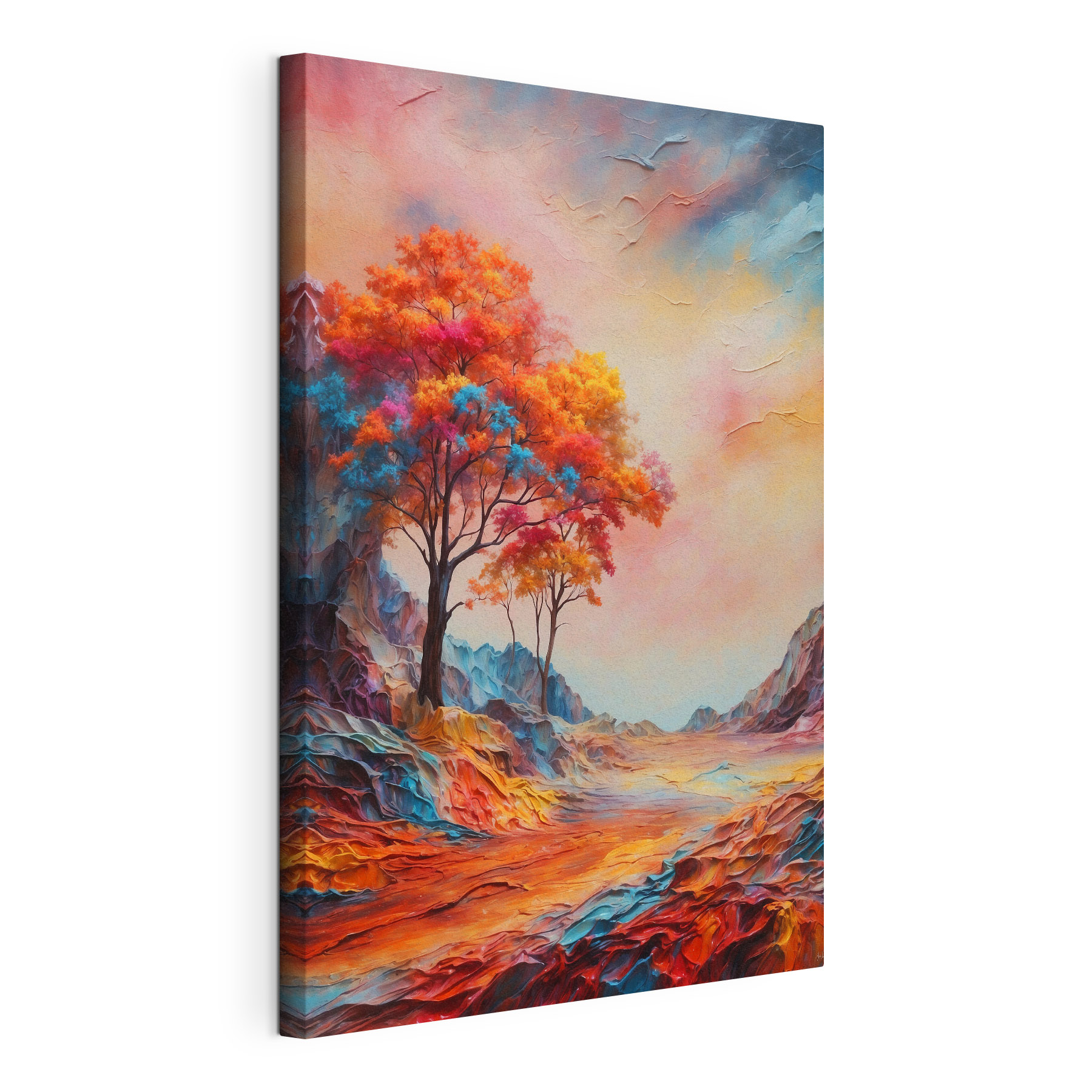 Painting of a tree with colorful leaves Painting of a tree with colorful leaves