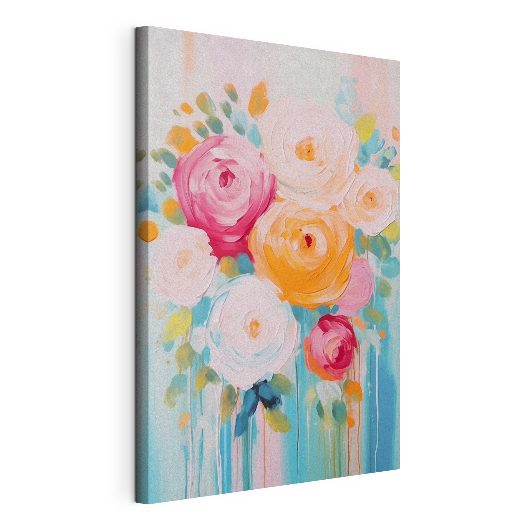 Painting of flowers on a blue surface Painting of flowers on a blue surface
