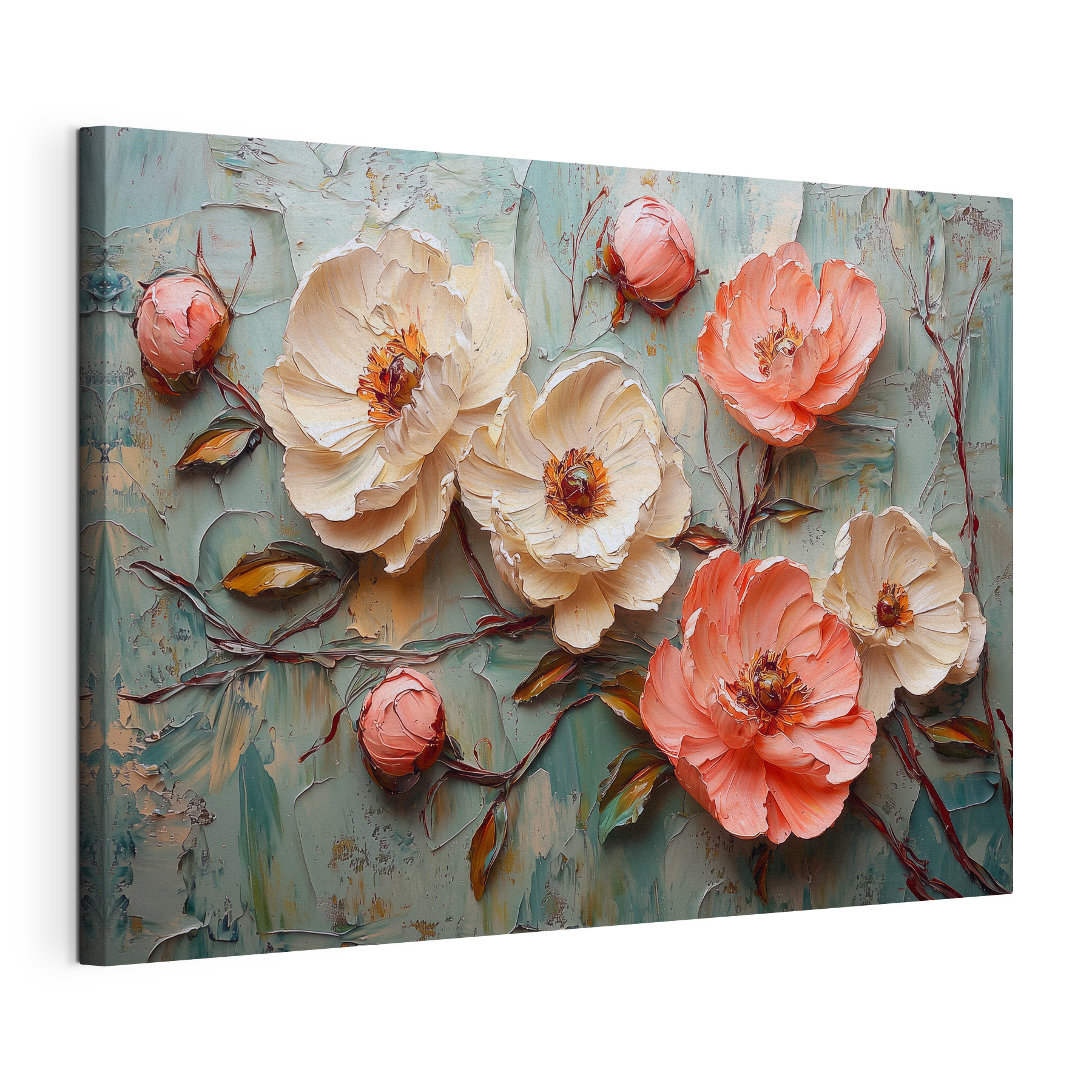 Painting of flowers on a blue surface Painting of flowers on a blue surface