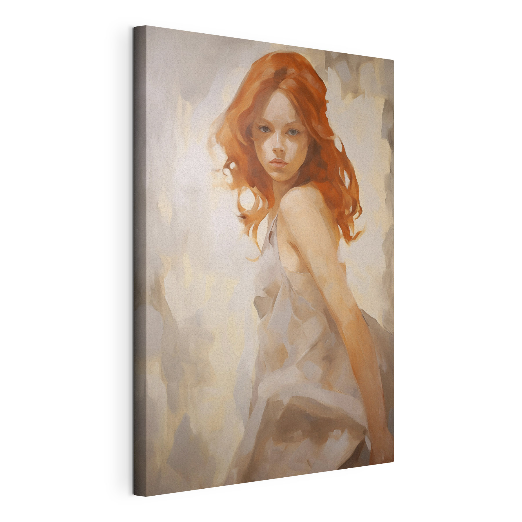 Painting of a woman in a white dress Painting of a woman in a white dress
