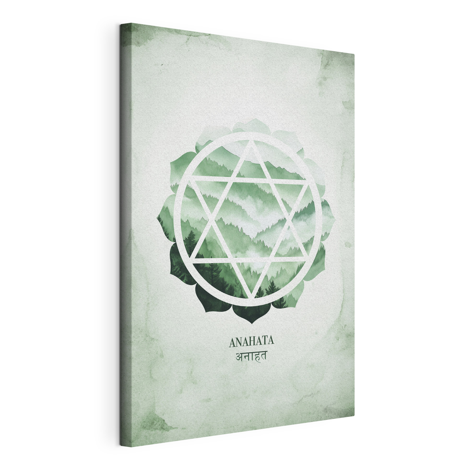 Green and white symbol with mountains in the background