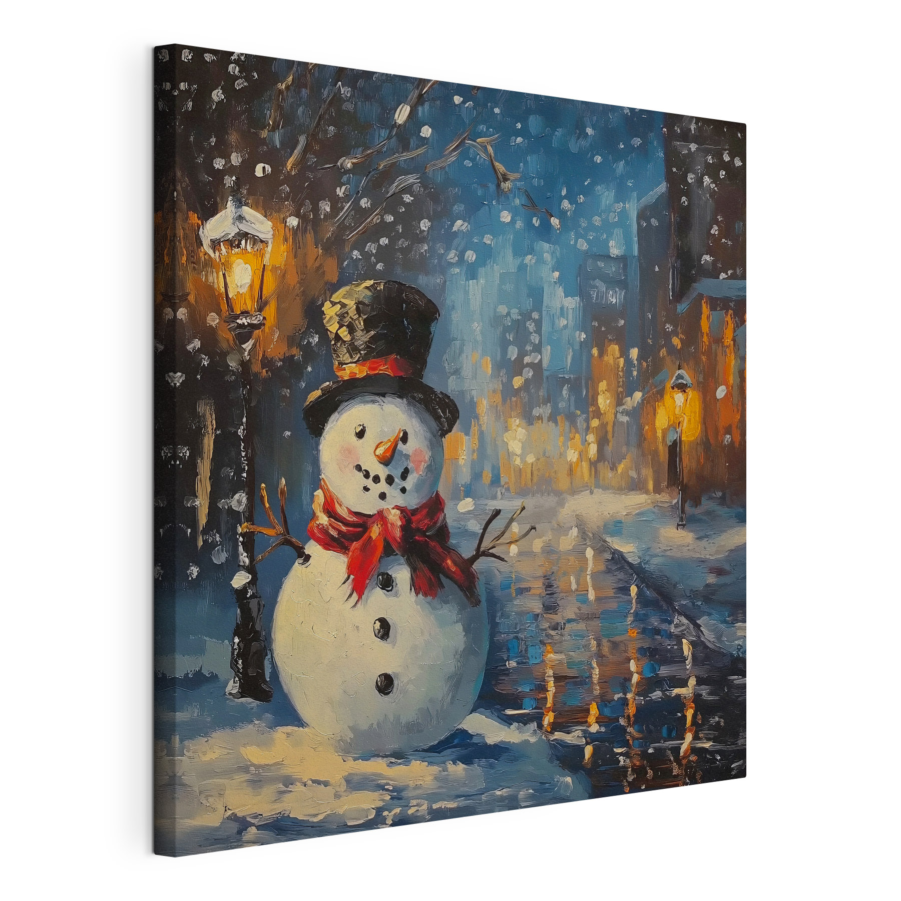Snowman in a snowy city Snowman in a snowy city