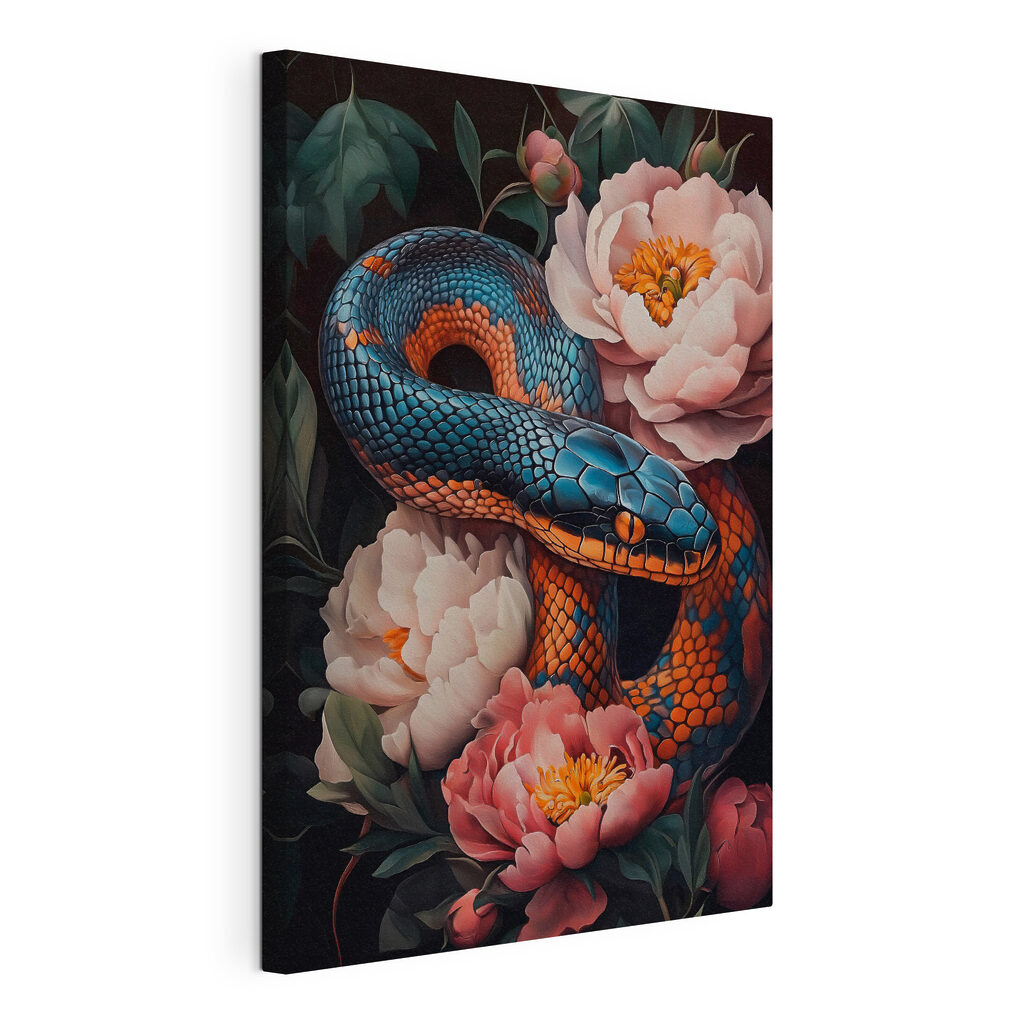Blue and orange snake with flowers Blue and orange snake with flowers