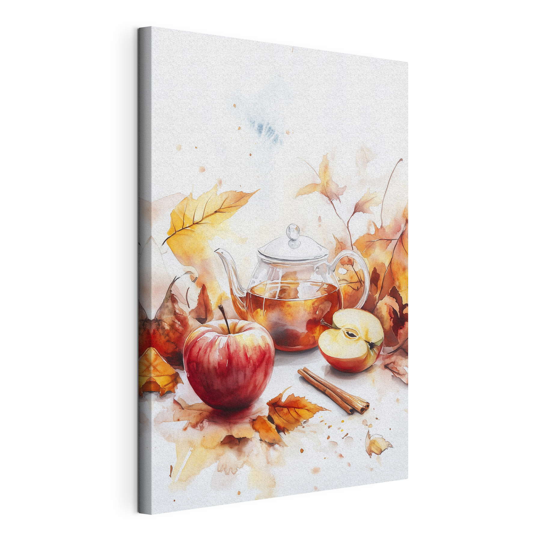 Watercolor painting of a teapot and apples Watercolor painting of a teapot and apples