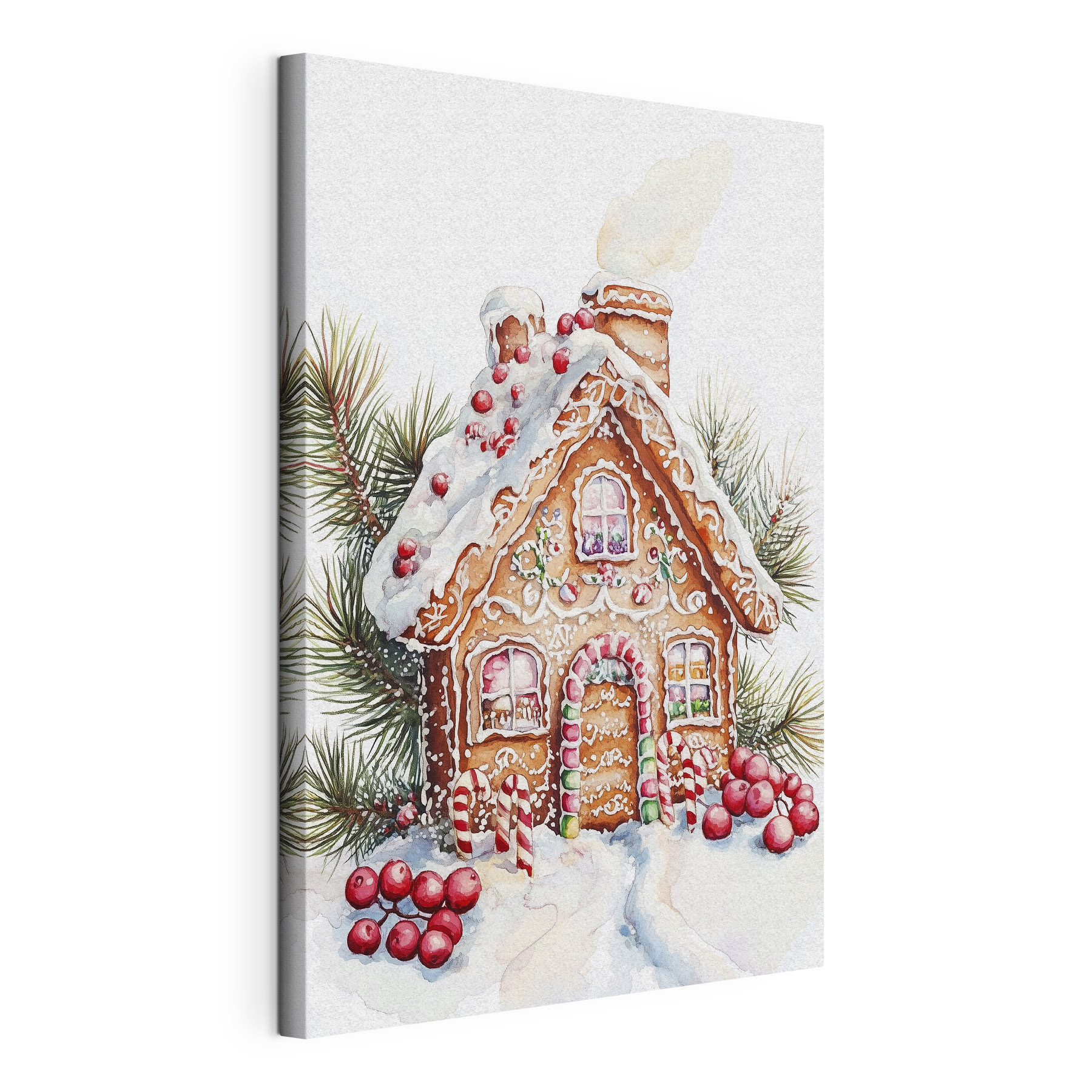 Gingerbread house with candy canes and pine branches Gingerbread house with candy canes and pine branches