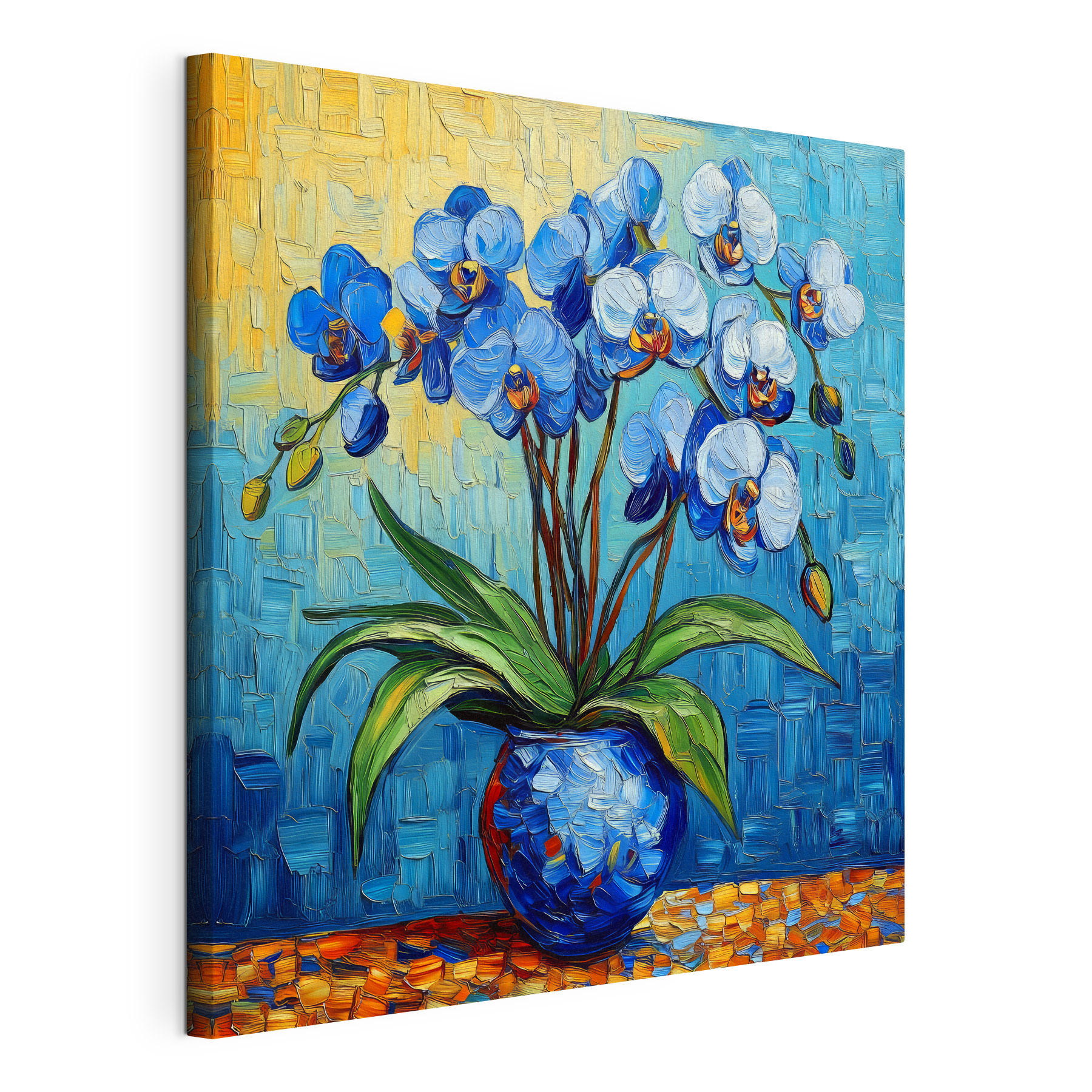 Painting of flowers in a blue vase Painting of flowers in a blue vase