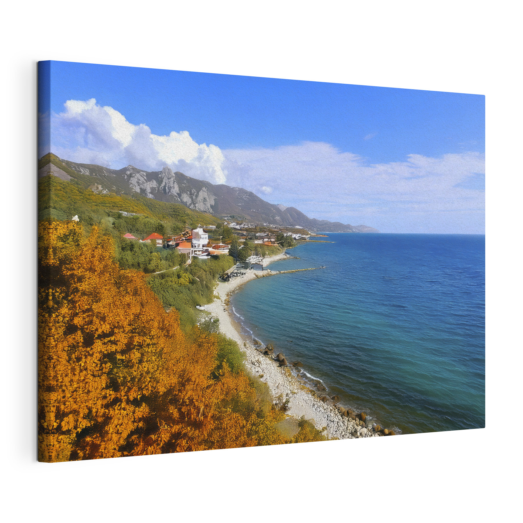 Beach with houses and trees on the side
