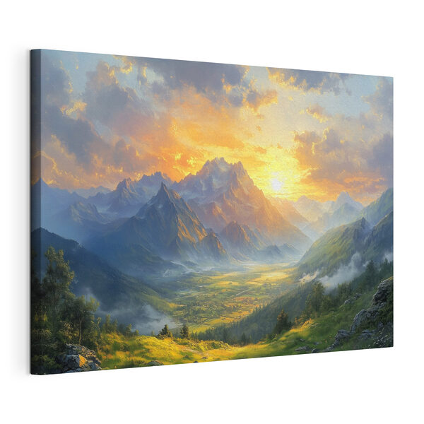 Quadri Quadri Paesaggio di montagne e una valle con nuvole e sole (COD: s42004)