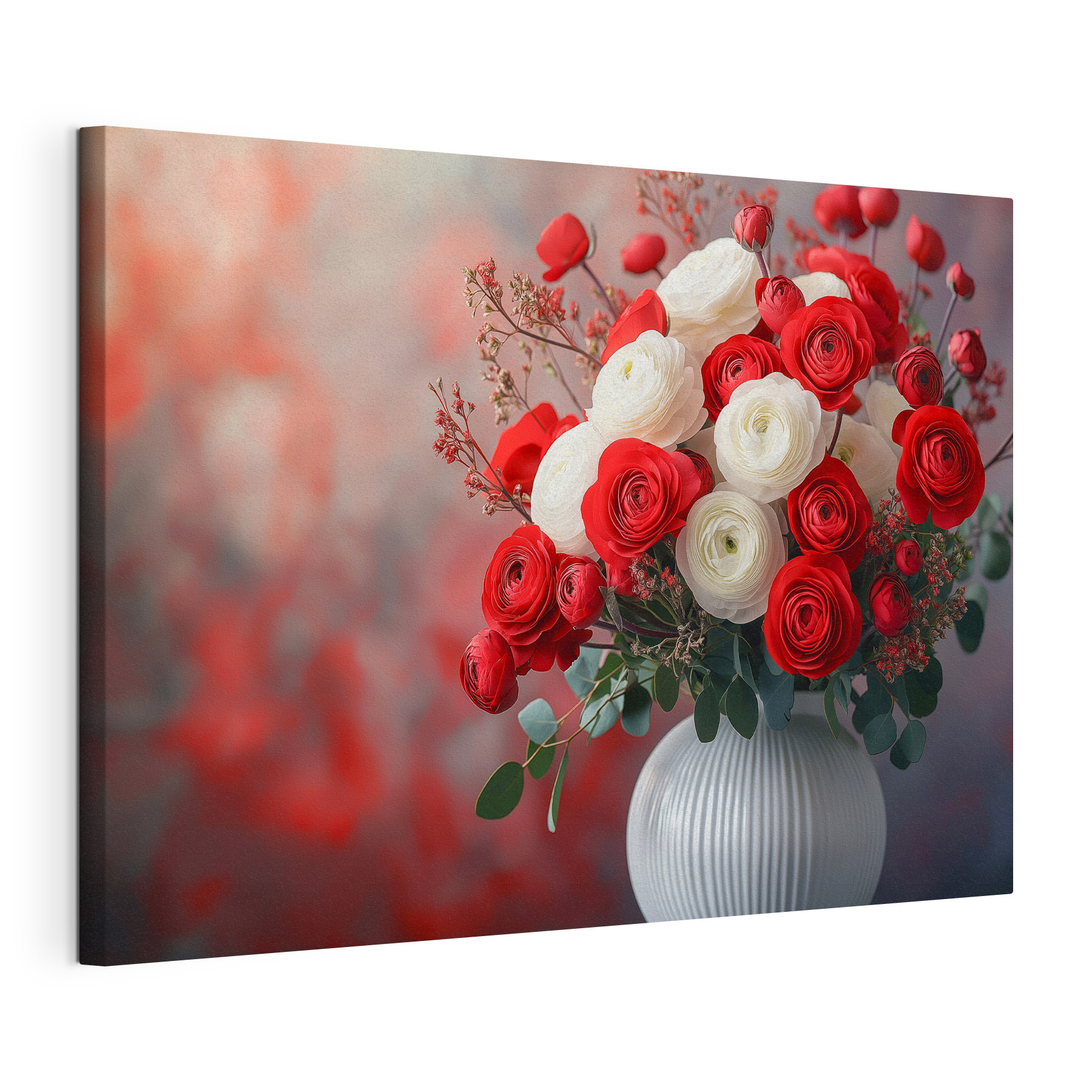 Vase of red and white flowers
