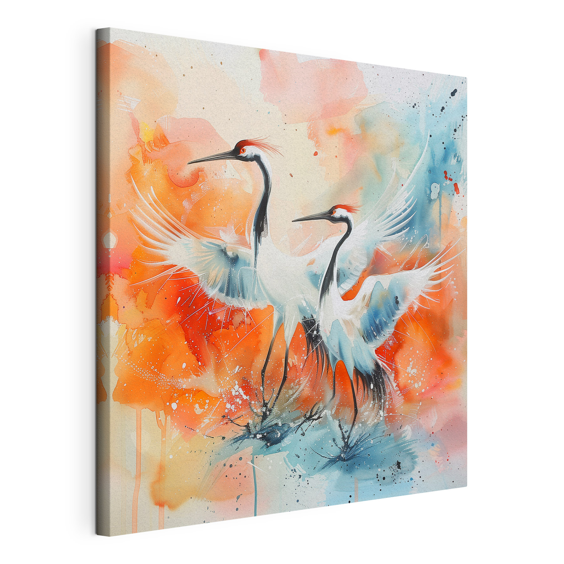 Painting of cranes with colorful background