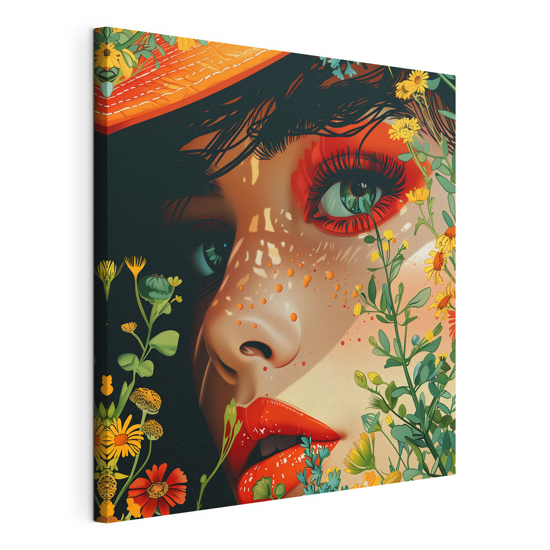 Woman with a hat and flowers Woman with a hat and flowers