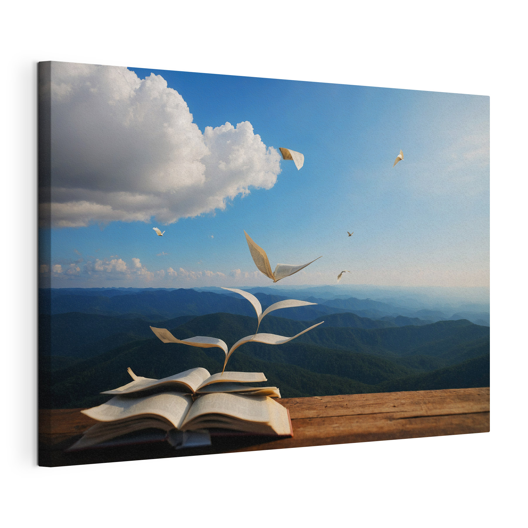 Book with flying birds flying out of it