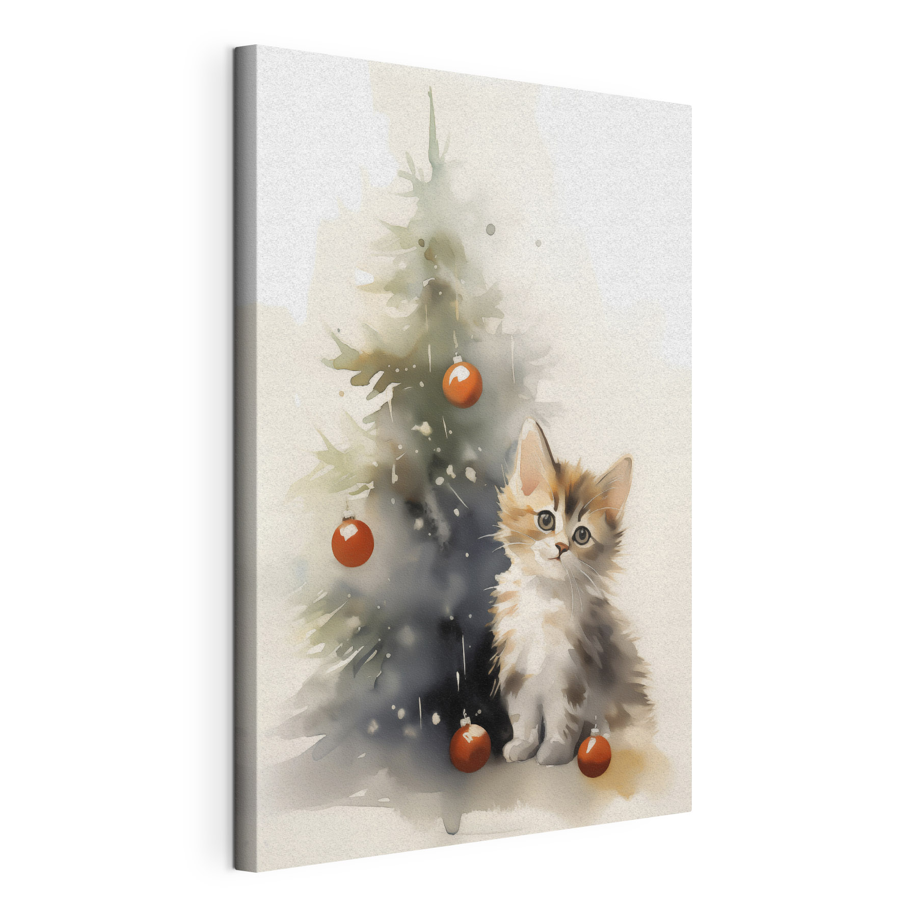 Cat next to a christmas tree