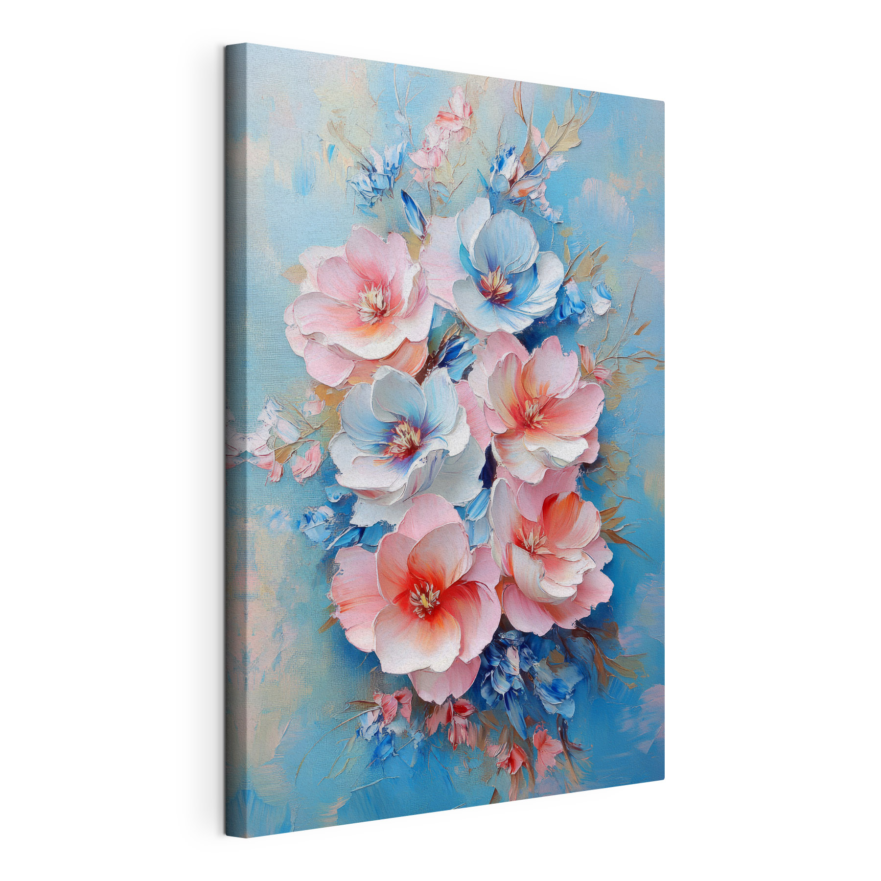 Painting of flowers on a blue surface Painting of flowers on a blue surface