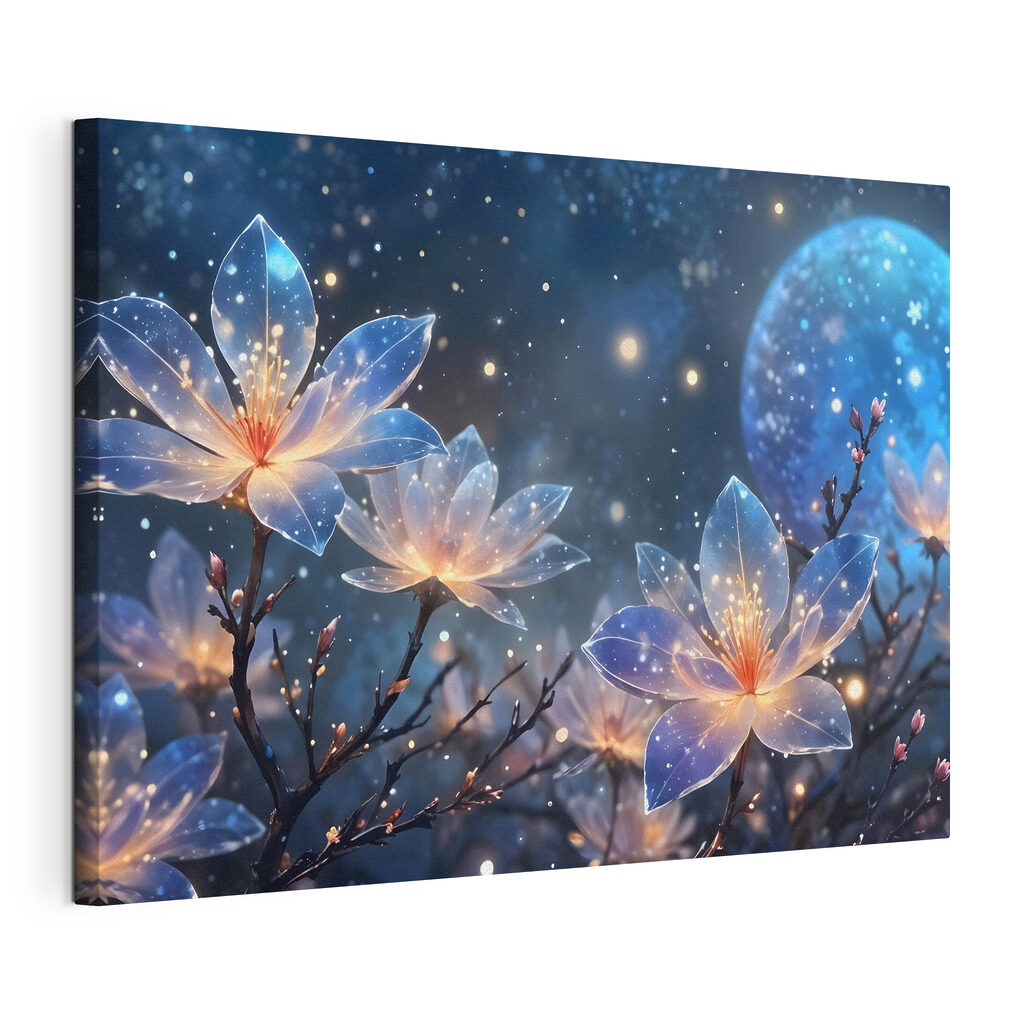 Group of flowers with glowing lights on them Group of flowers with glowing lights on them