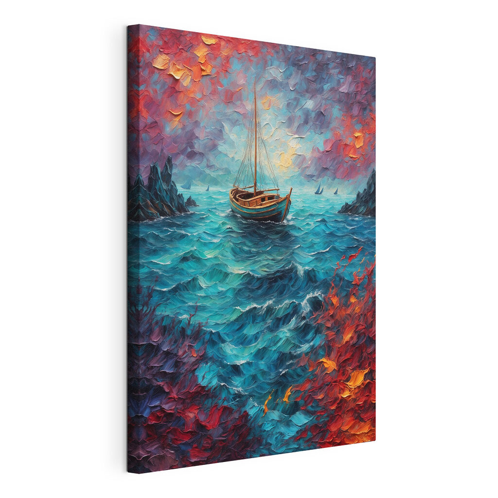 Painting of a boat in the ocean Painting of a boat in the ocean