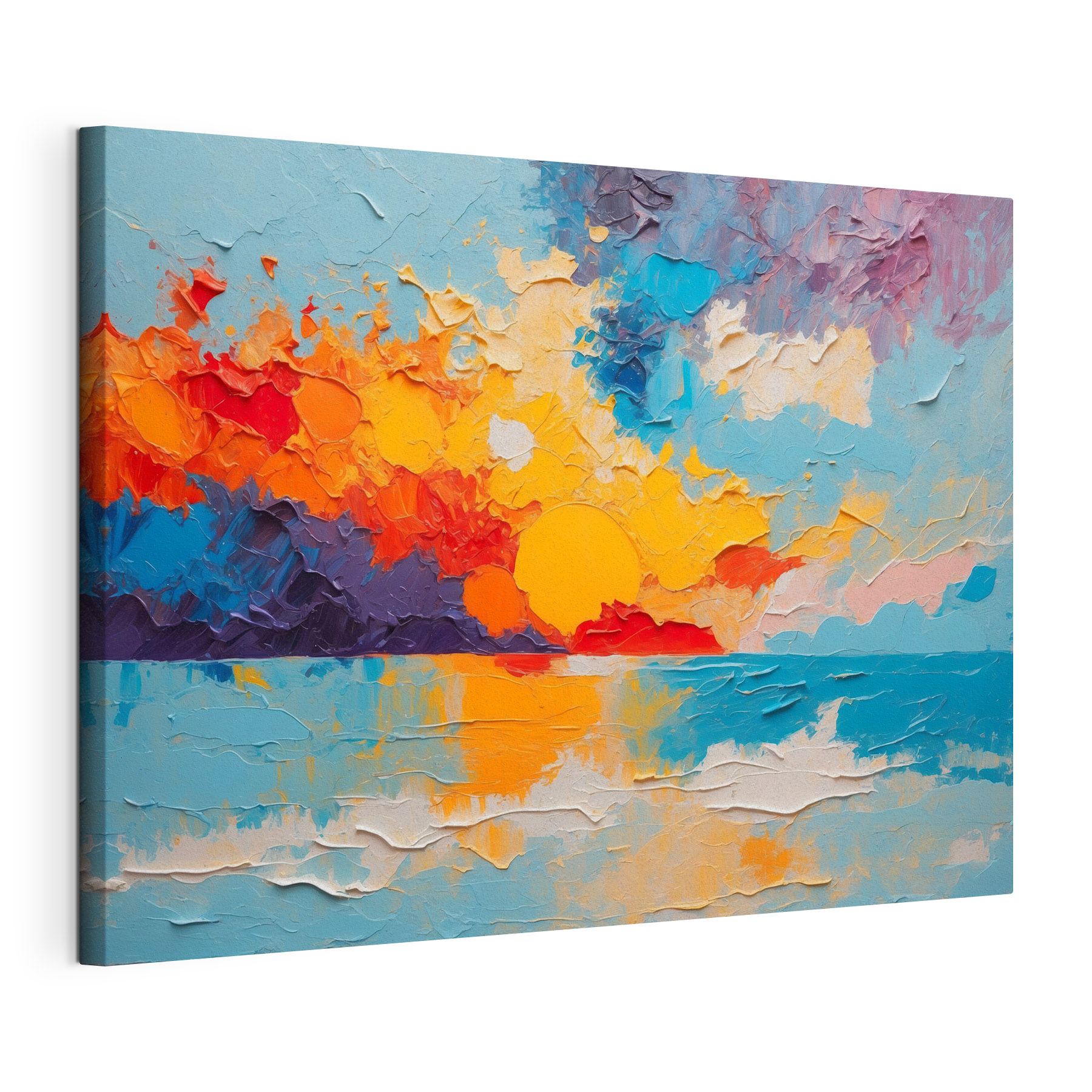 Painting of a sunset over water Painting of a sunset over water