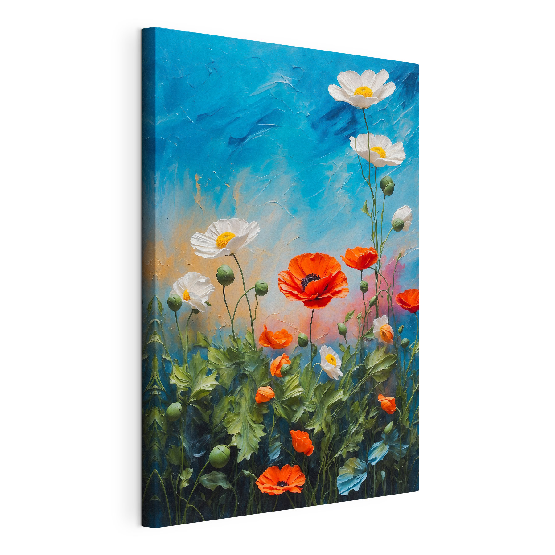Painting of flowers on a blue background
