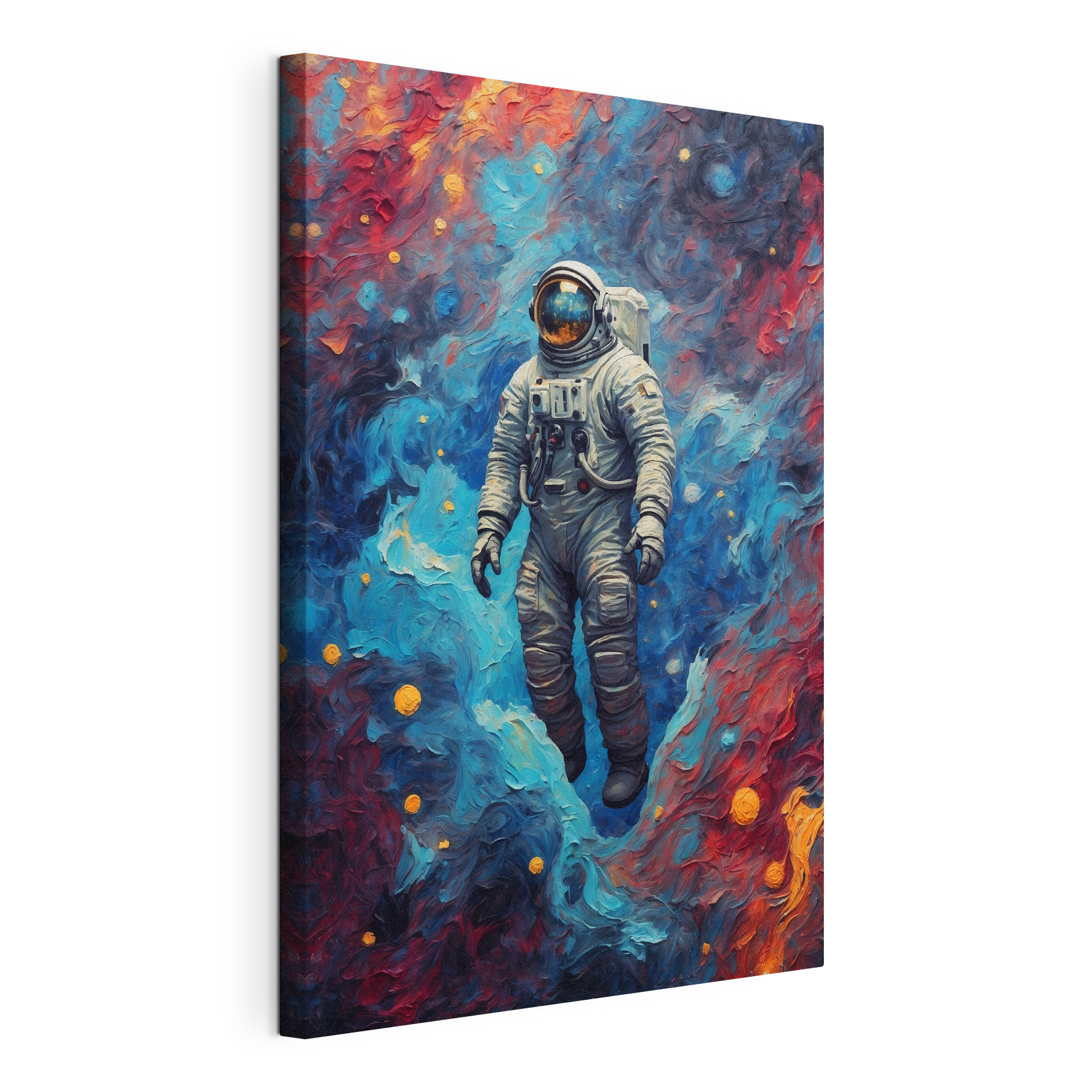 An astronaut in space with colorful background