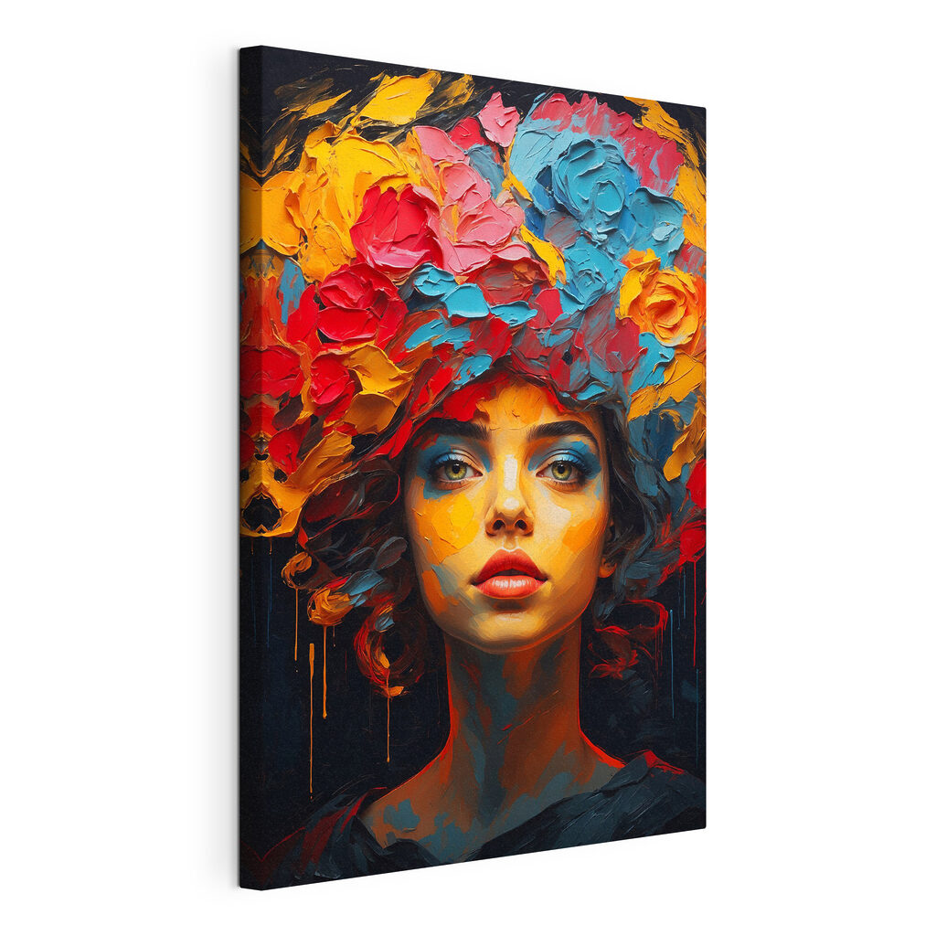 Woman with colorful flowers on her head Woman with colorful flowers on her head