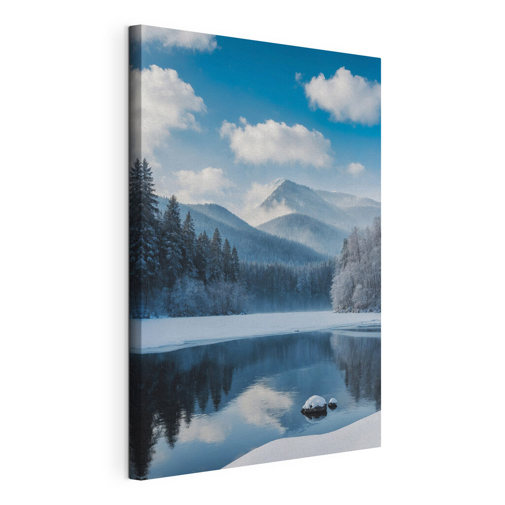 Lake with snow and trees in the background Lake with snow and trees in the background