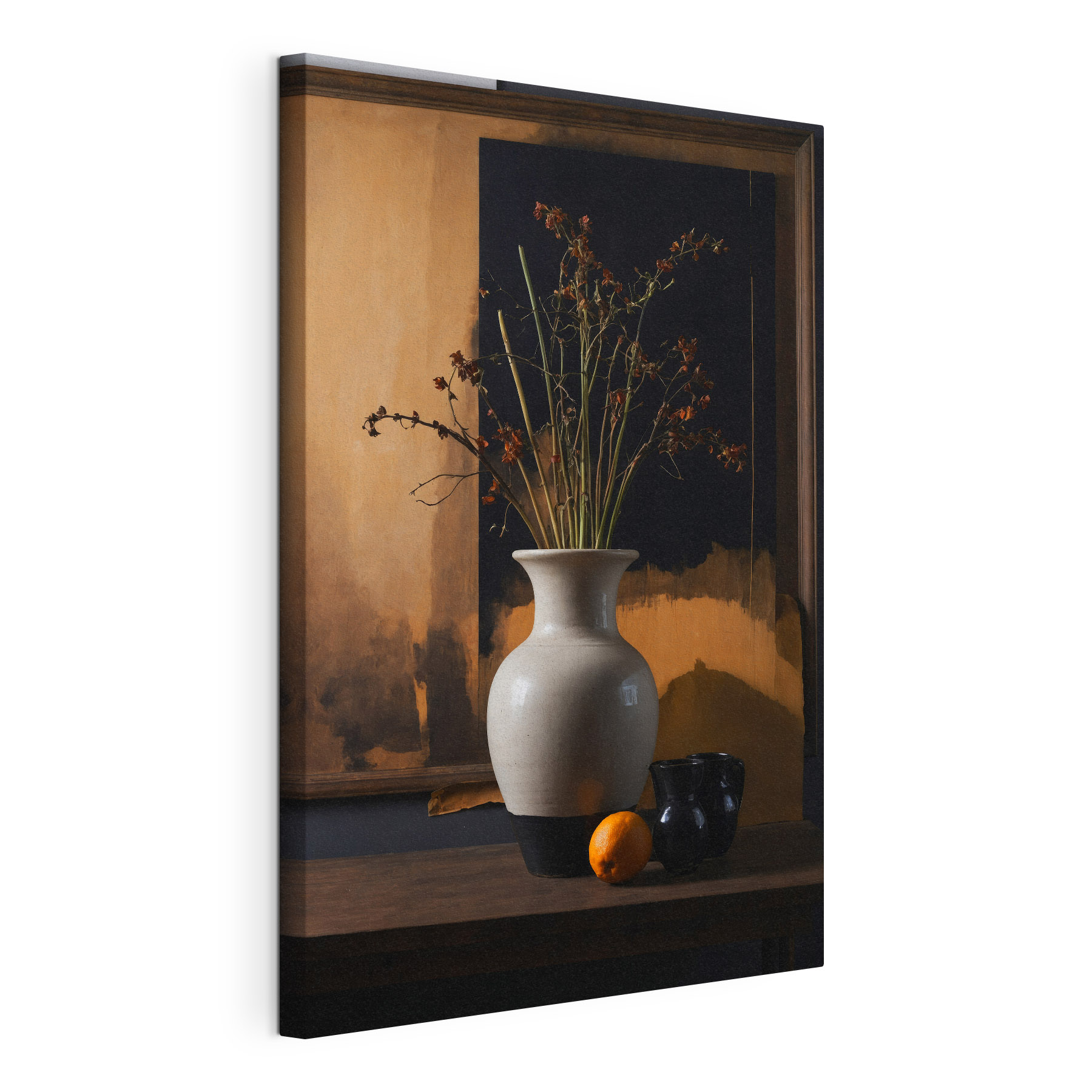 Vase with dried flowers and oranges Vase with dried flowers and oranges