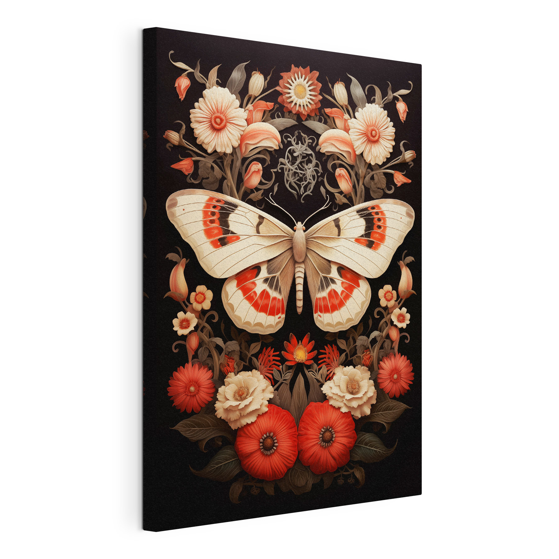Butterfly and flowers on a black background