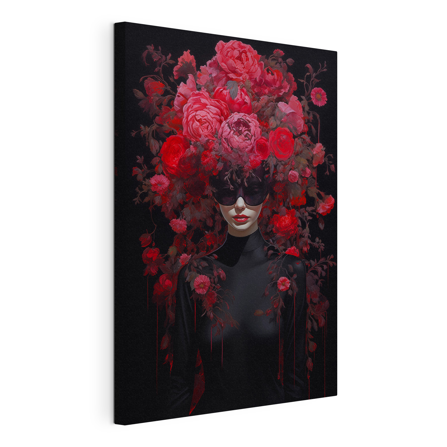 Woman wearing a mask with flowers on her head Woman wearing a mask with flowers on her head