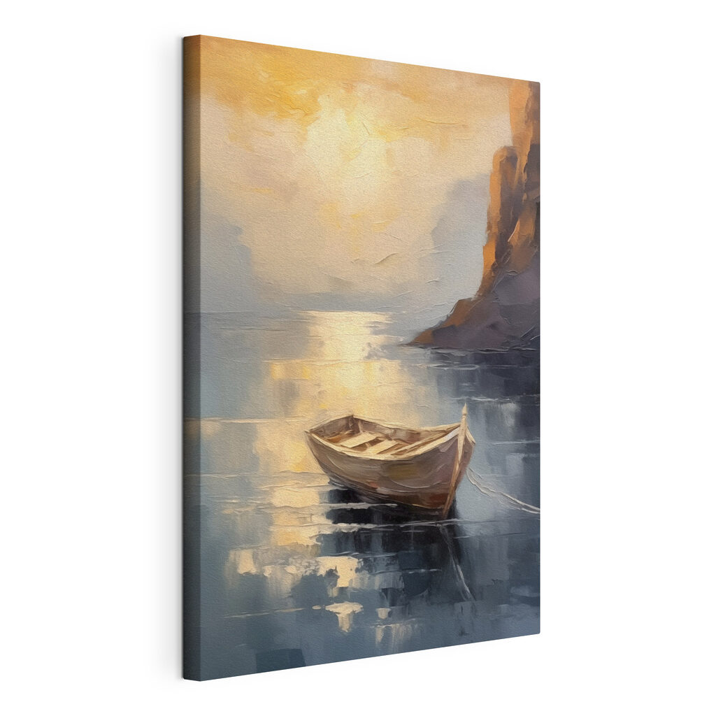 Painting of a boat in water Painting of a boat in water