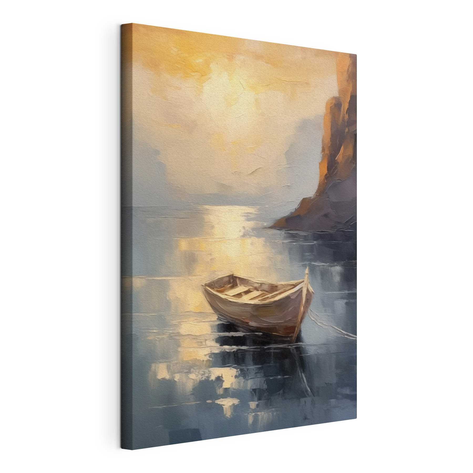 Painting of a boat in water Painting of a boat in water