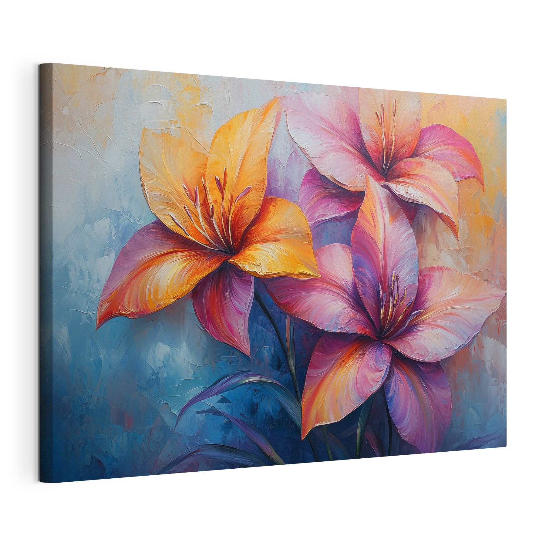 Painting of flowers on a blue background Painting of flowers on a blue background