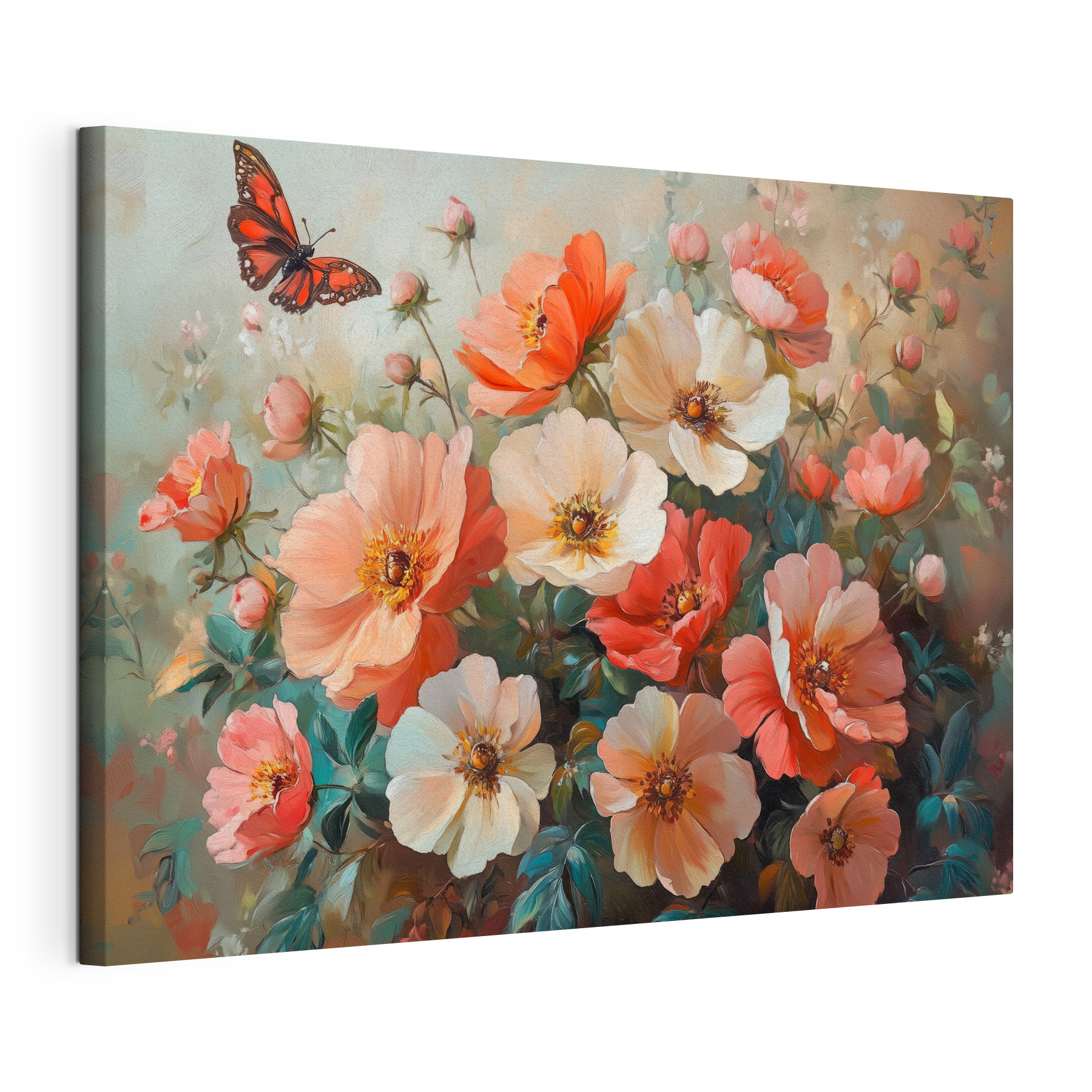 Butterfly flying over a bouquet of flowers Butterfly flying over a bouquet of flowers