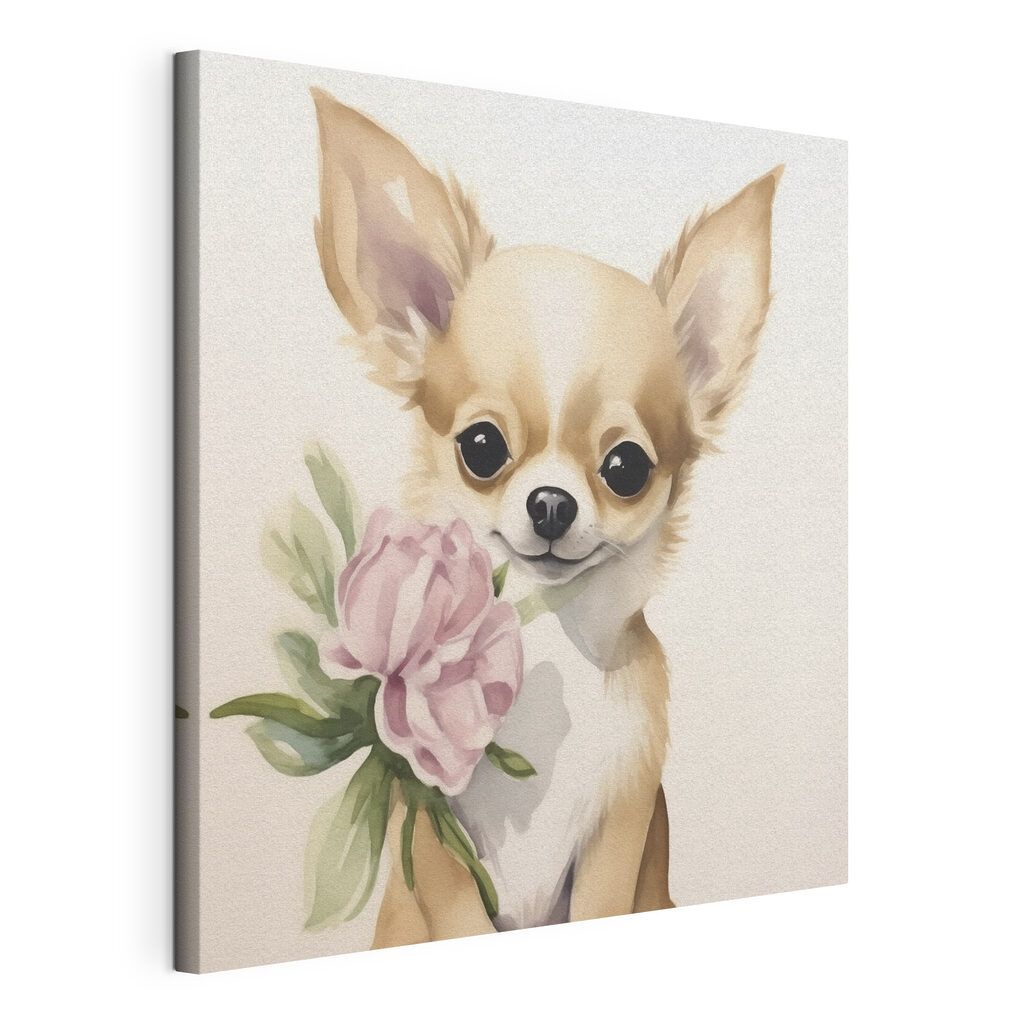 Painting of a dog holding a flower Painting of a dog holding a flower
