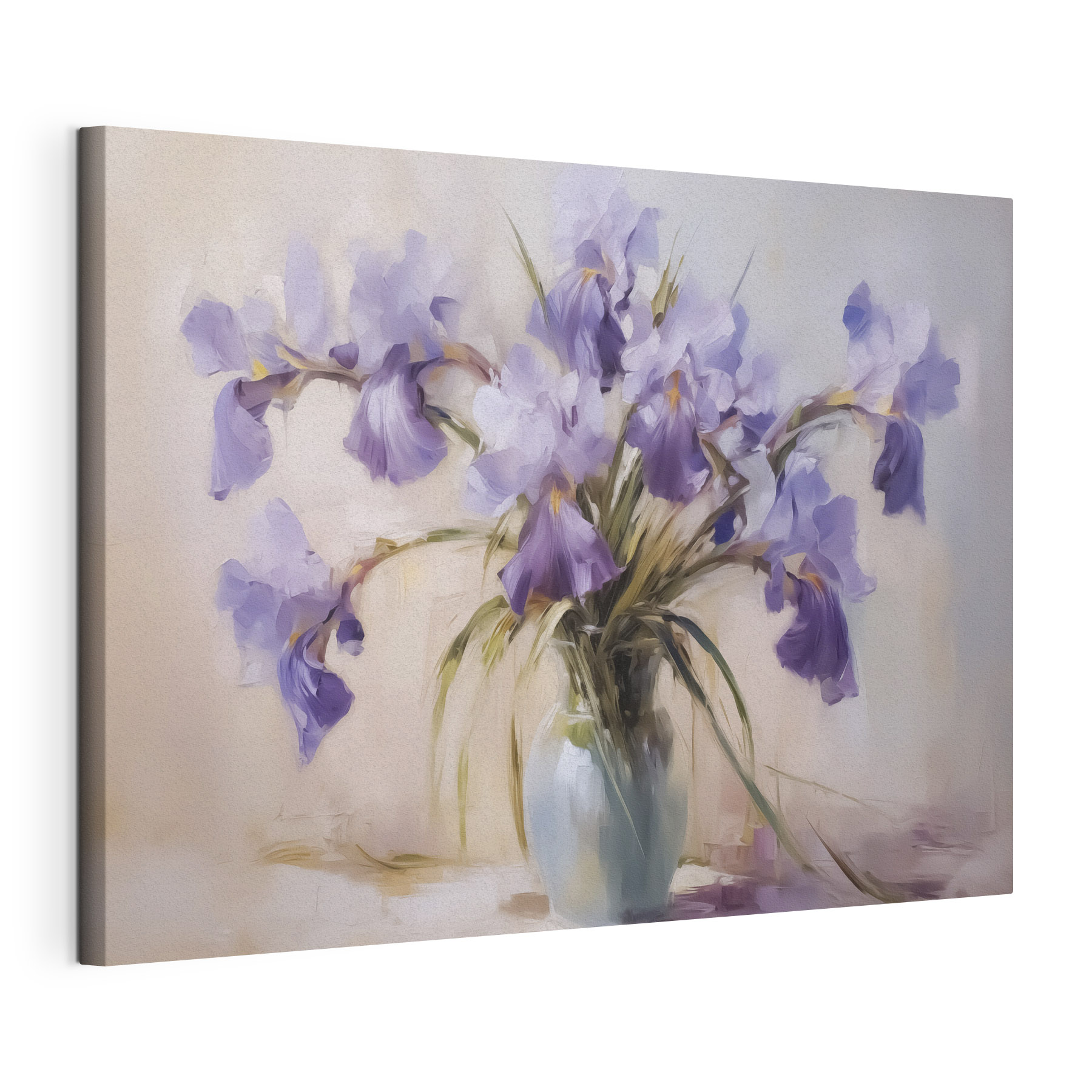 Painting of purple flowers in a vase
