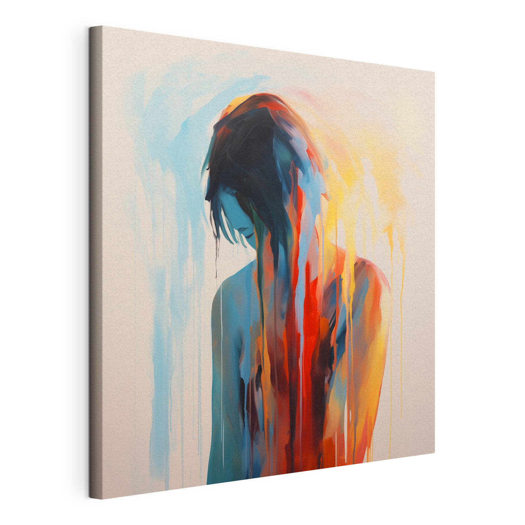 Painting of a woman with colorful paint dripping down her face Painting of a woman with colorful paint dripping down her face