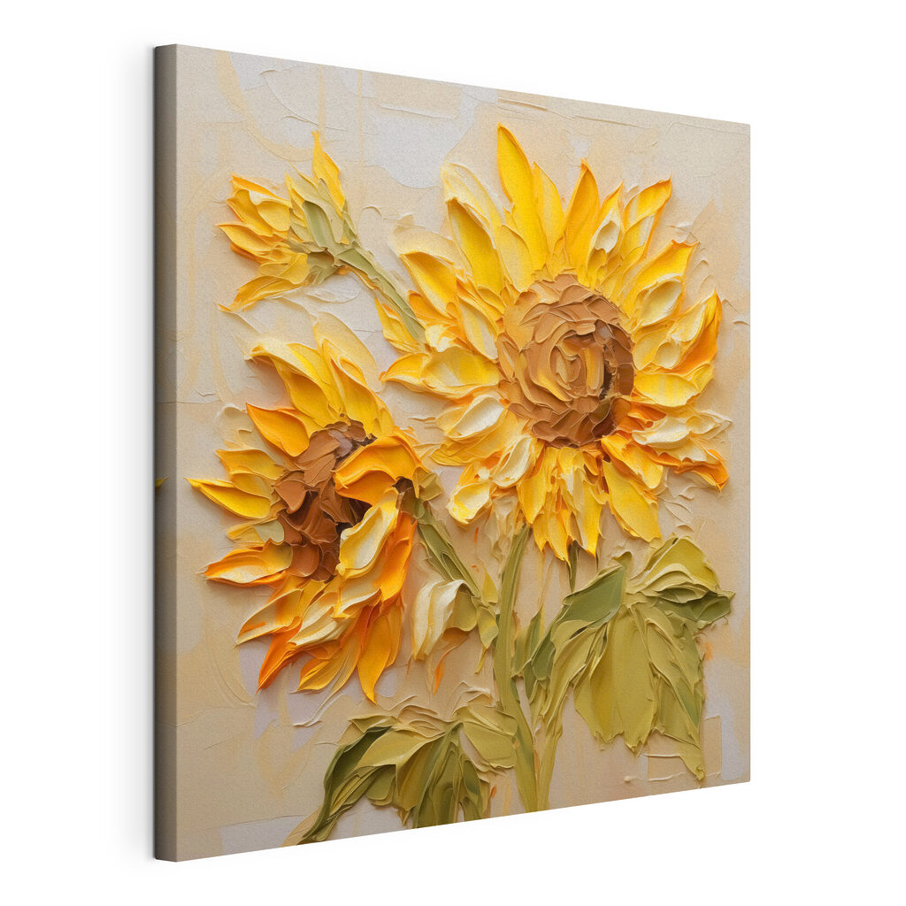 Painting of sunflowers on a white surface