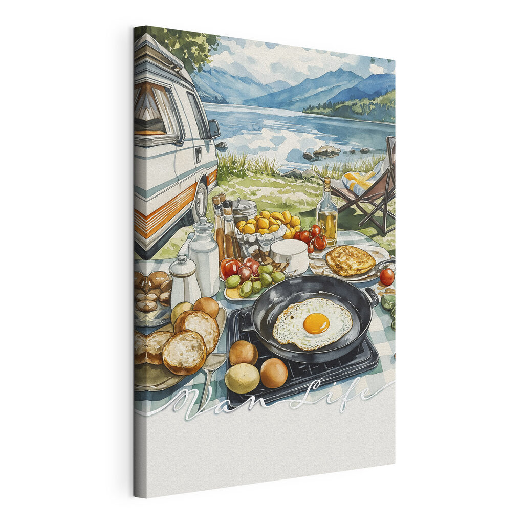 Table with food and a pan on it