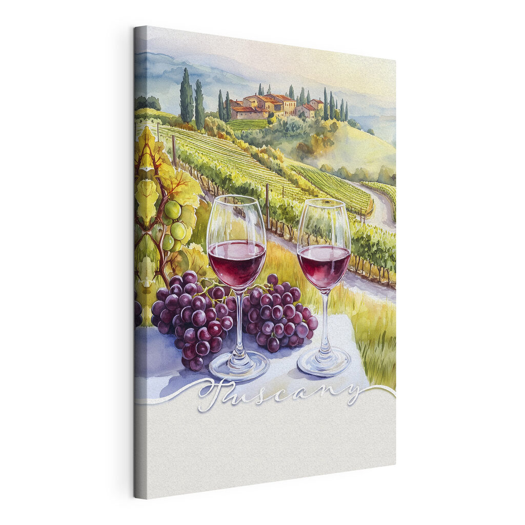 Wine glasses and grapes on a table