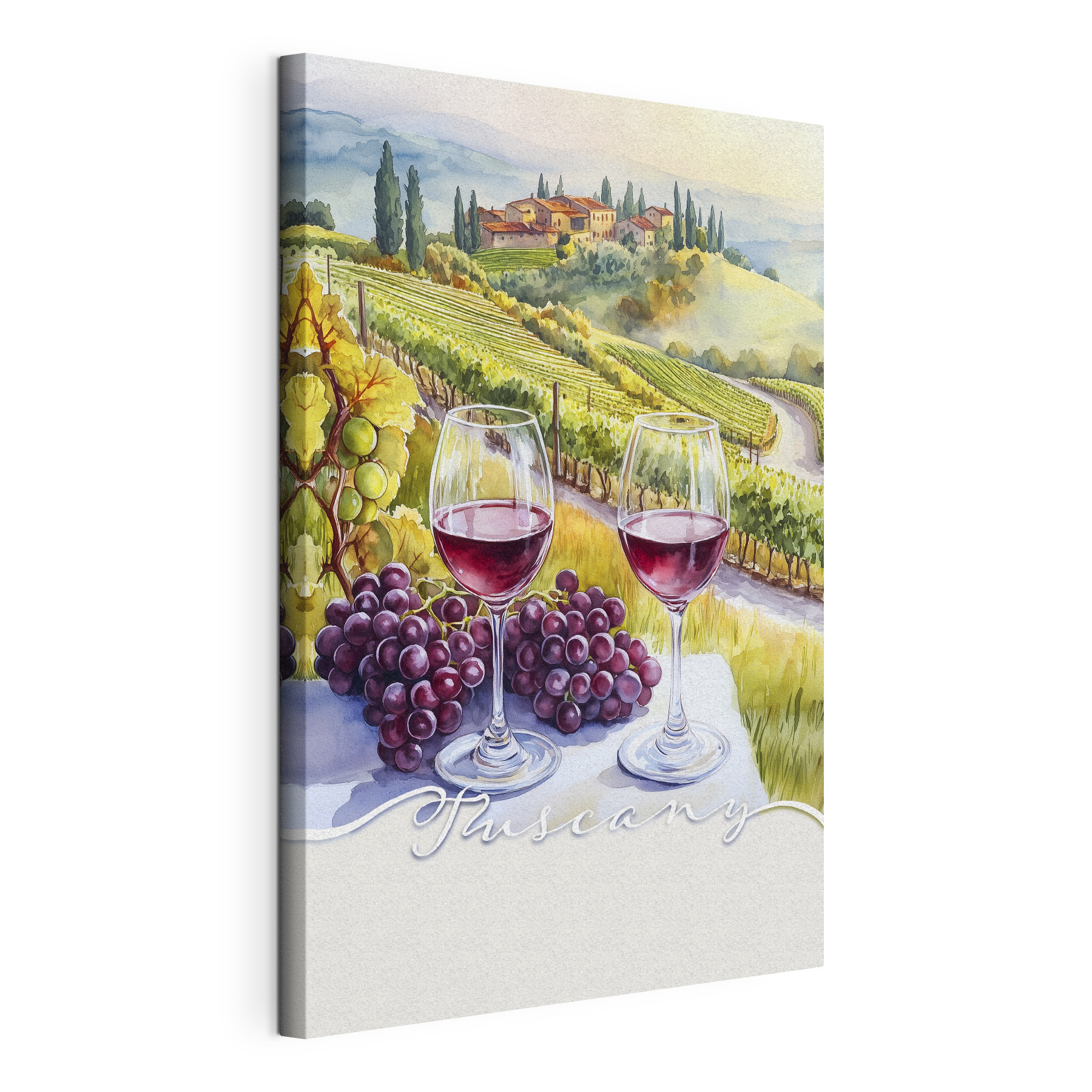Wine glasses and grapes on a table